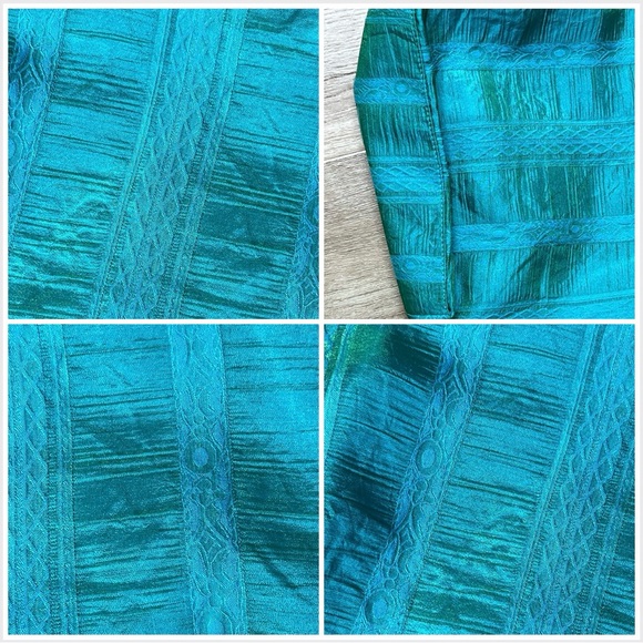 🆕🎁Gold embellished silk-like bright turquoise shoulder purse-vintage-like new - Picture 14 of 16